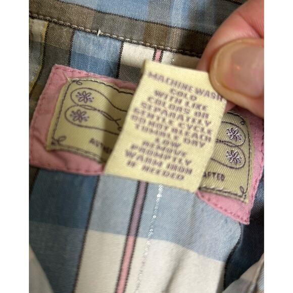 Fossil Women's Pearl Snap Blue Plaid Long Sleeve Western Classic Shirt - Size L - Picture 5 of 5